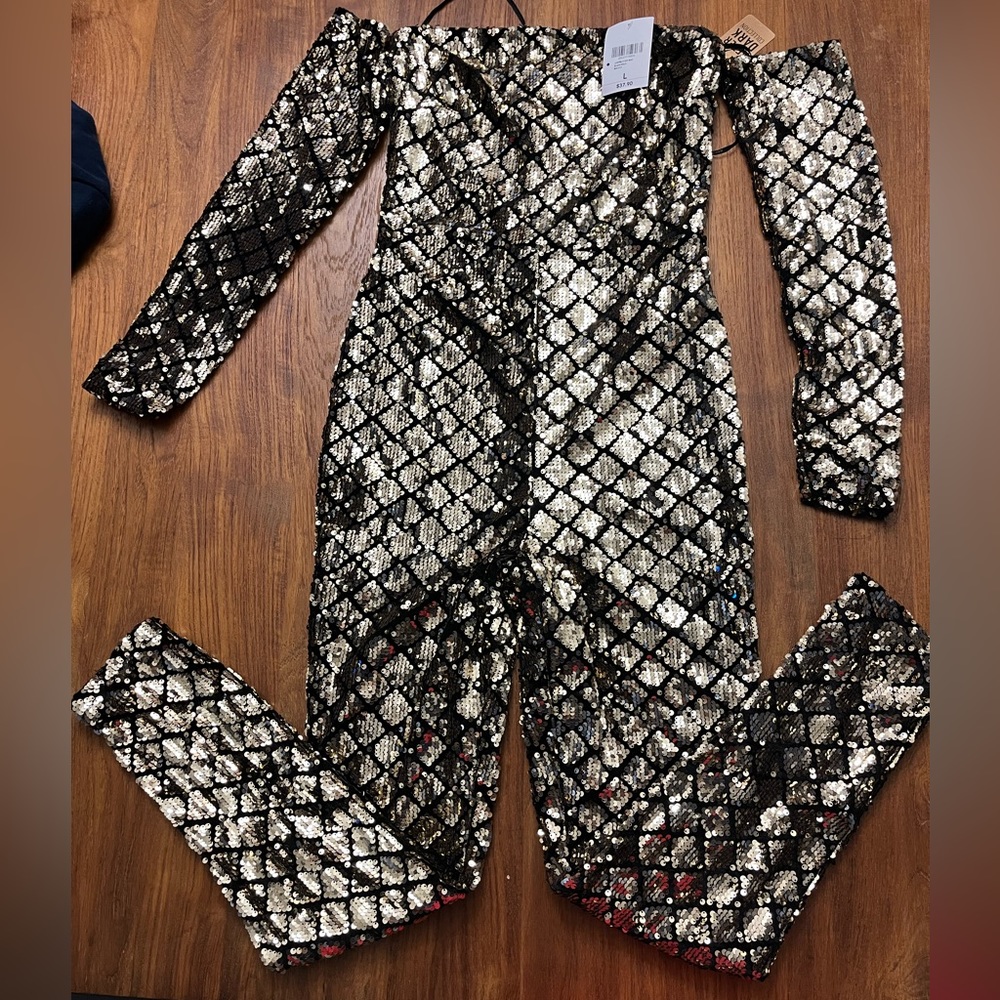 New black-gold jumpsuit, FOREVER21